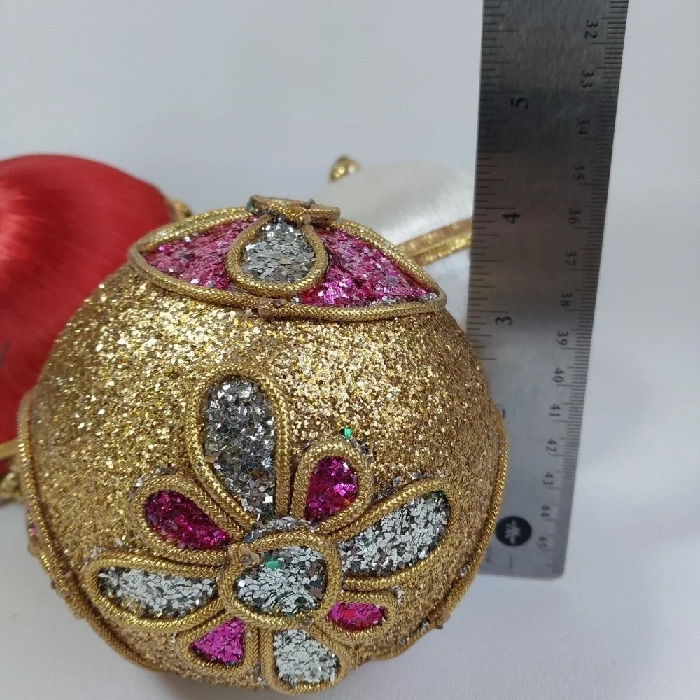 Vintage Round Spun Satin Push Pin Beaded Christmas And Sparkle‎ Ornaments